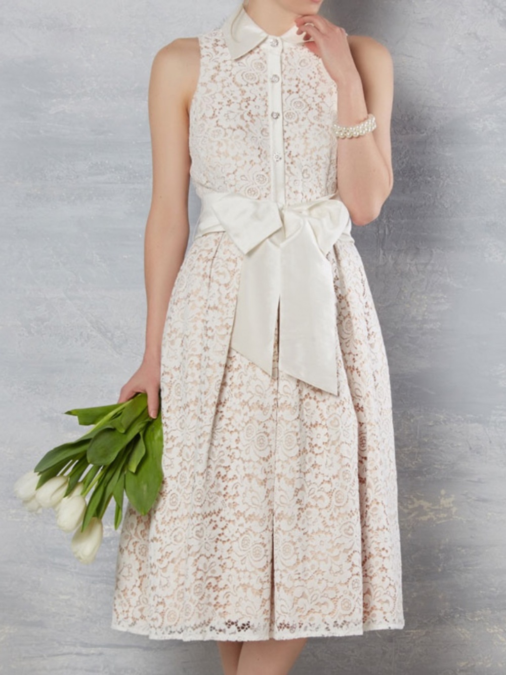 For Nordstrom by Eliza J Cream Lace Dress nude satin lining sz 2 - Picture 3 of 12